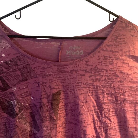 Pre Owned Women’s MUDD Purple Graphic Sheer Tee Shirt XL Hippie Vibe Casual - Picture 6 of 9